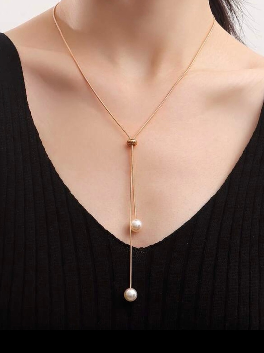 💥3for$28 New Bolo Lariat Faux Pearl Minimalist Necklace Dainty Pearl Y Shaped